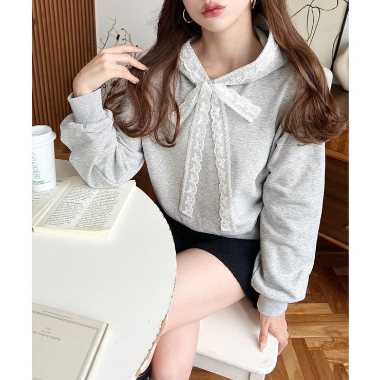 レースリボンショートフーディー | moment+ | 詳細画像15 