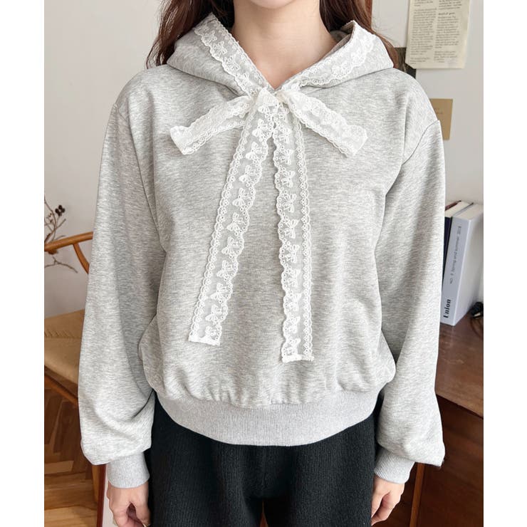 レースリボンショートフーディー | moment+ | 詳細画像17 