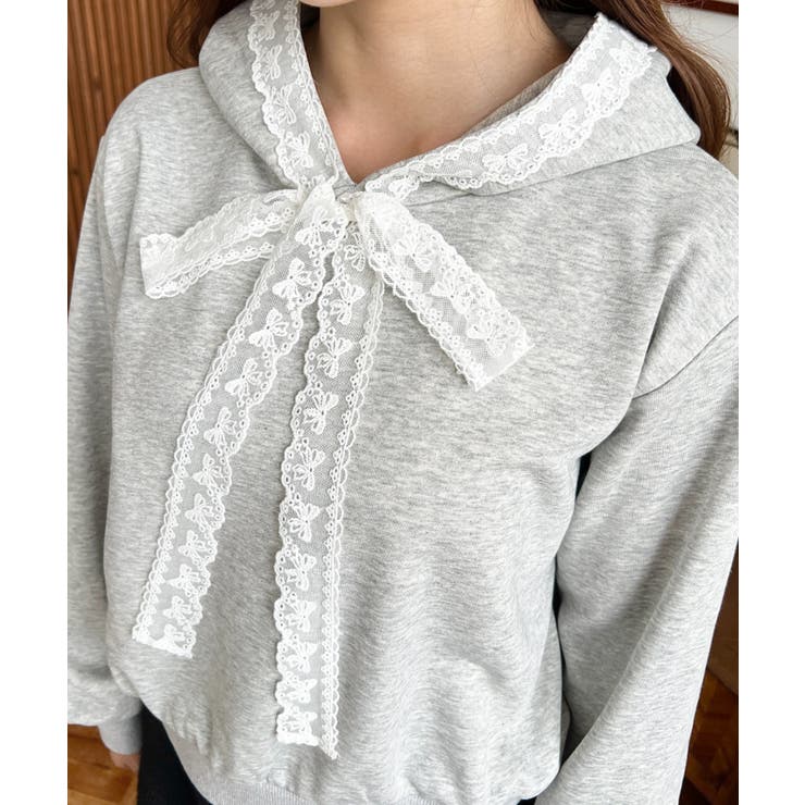 レースリボンショートフーディー | moment+ | 詳細画像18 