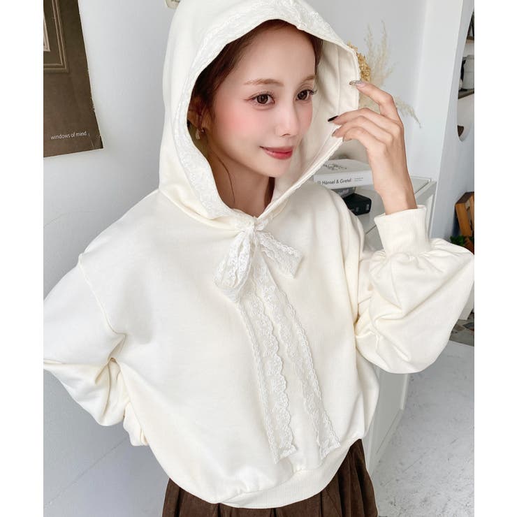 レースリボンショートフーディー | moment+ | 詳細画像3 