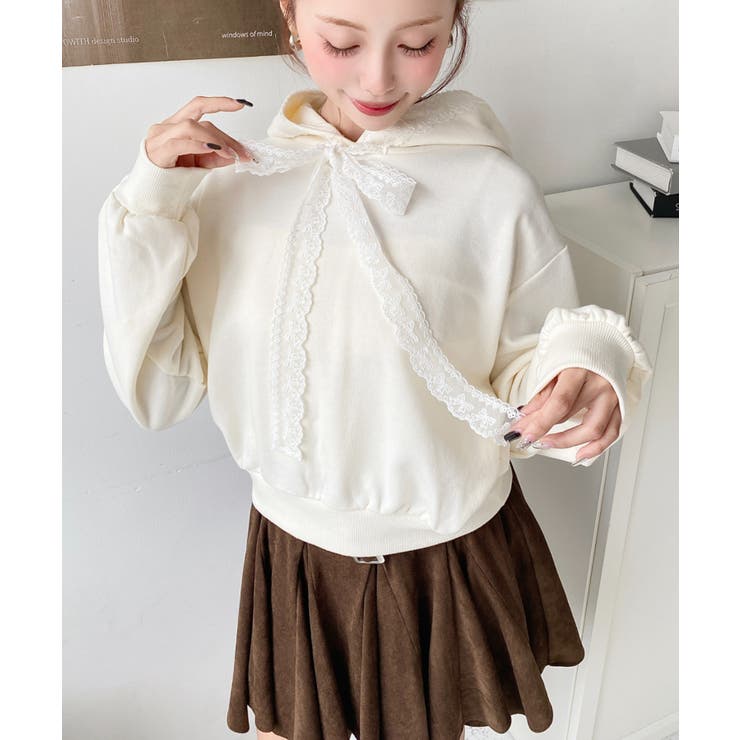 レースリボンショートフーディー | moment+ | 詳細画像5 