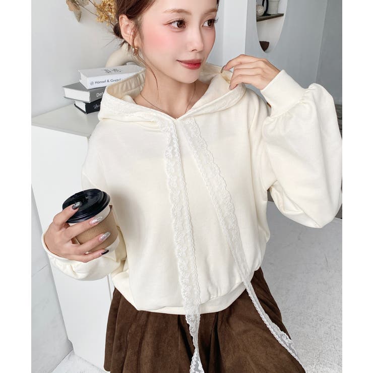 レースリボンショートフーディー | moment+ | 詳細画像6 