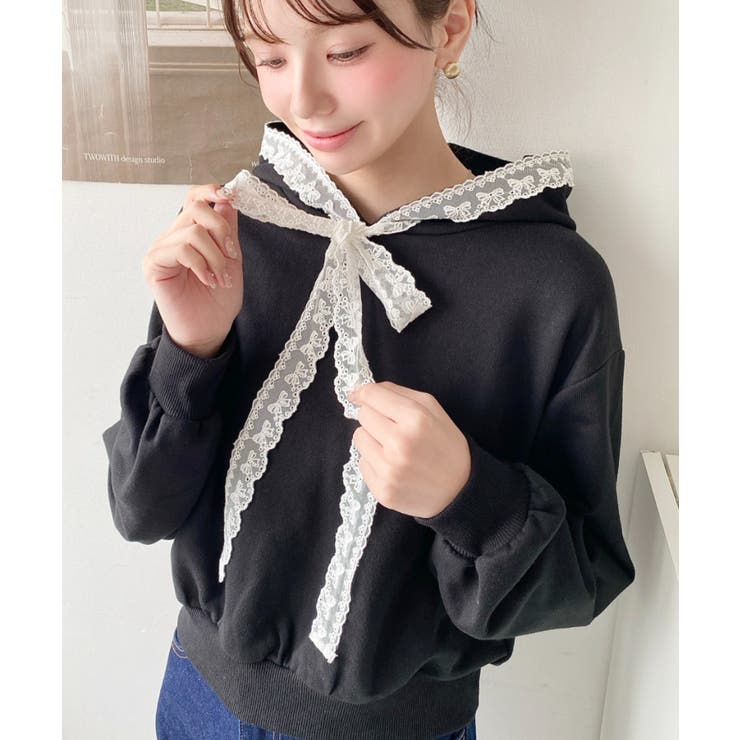 レースリボンショートフーディー | moment+ | 詳細画像7 