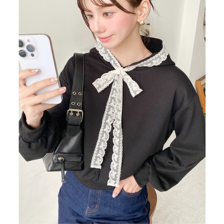 レースリボンショートフーディー | moment+ | 詳細画像8 