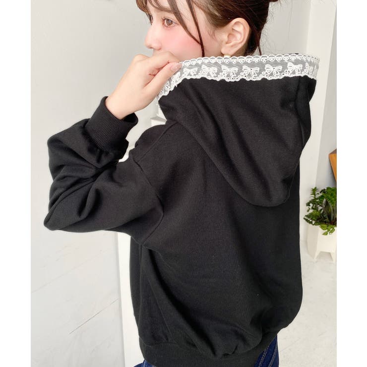 レースリボンショートフーディー | moment+ | 詳細画像9 