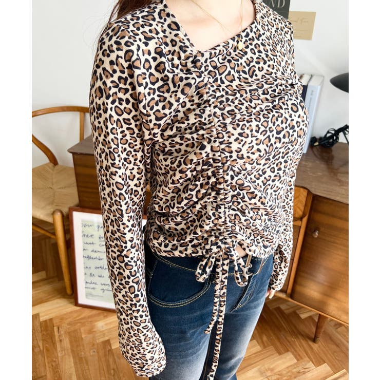 レオパードプリントアシンメトリードロストトップス | moment+ | 詳細画像13 
