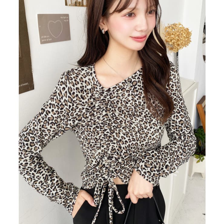 レオパードプリントアシンメトリードロストトップス | moment+ | 詳細画像17 