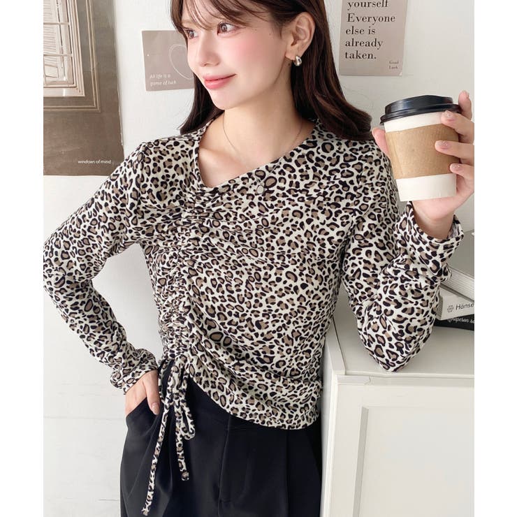 レオパードプリントアシンメトリードロストトップス | moment+ | 詳細画像18 