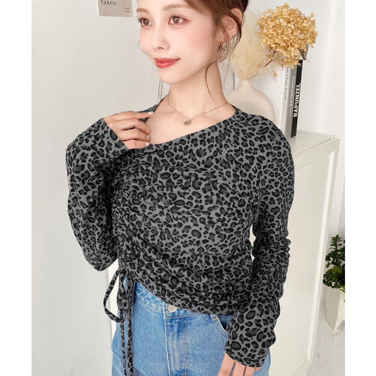 レオパードプリントアシンメトリードロストトップス | moment+ | 詳細画像2 