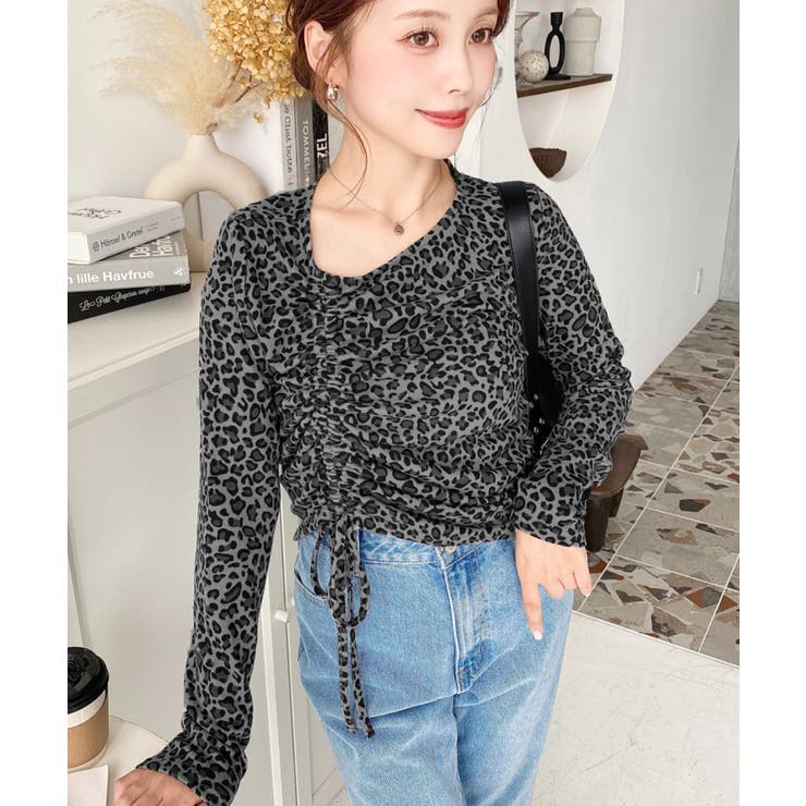 レオパードプリントアシンメトリードロストトップス | moment+ | 詳細画像3 