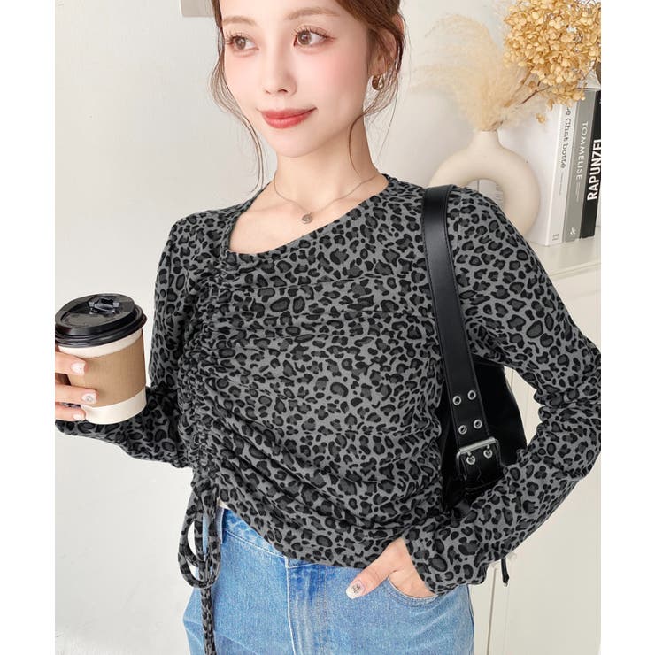 レオパードプリントアシンメトリードロストトップス | moment+ | 詳細画像4 