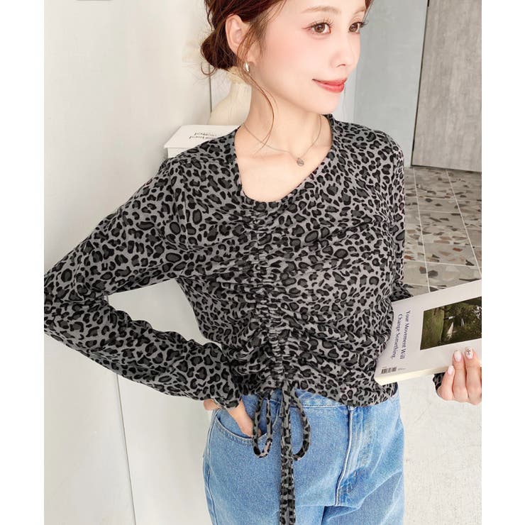 レオパードプリントアシンメトリードロストトップス | moment+ | 詳細画像5 