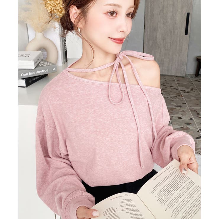 ストラップチョーカーネックリボンアシメワンショルダーニットプルオーバー | moment+ | 詳細画像19 