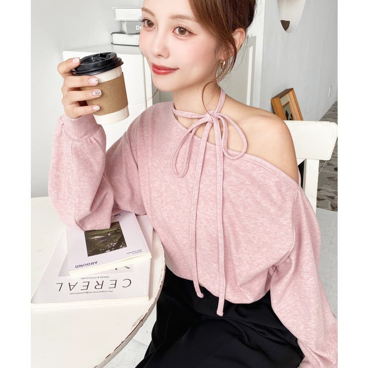 ストラップチョーカーネックリボンアシメワンショルダーニットプルオーバー | moment+ | 詳細画像21 