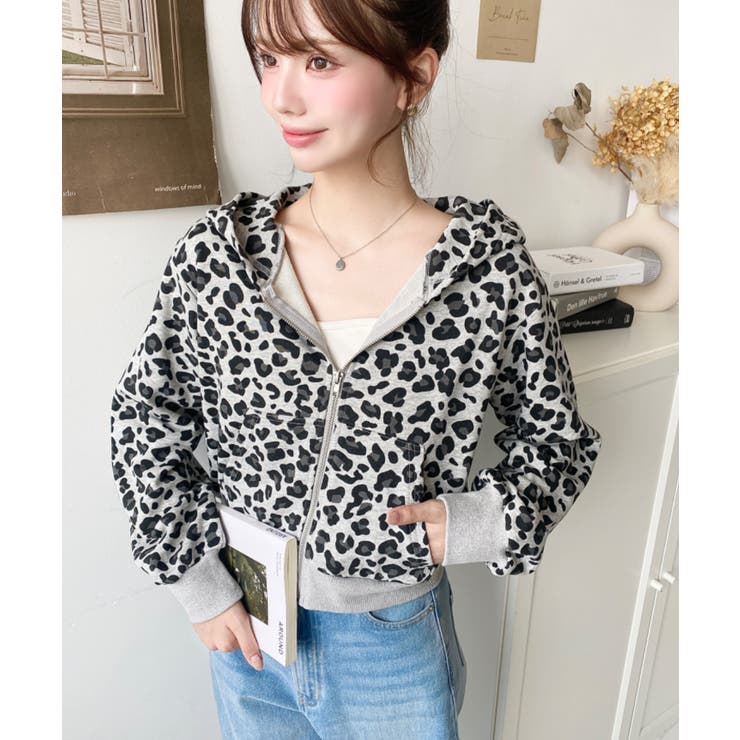 ダブルジップレオパードショートパーカー | moment+ | 詳細画像12 