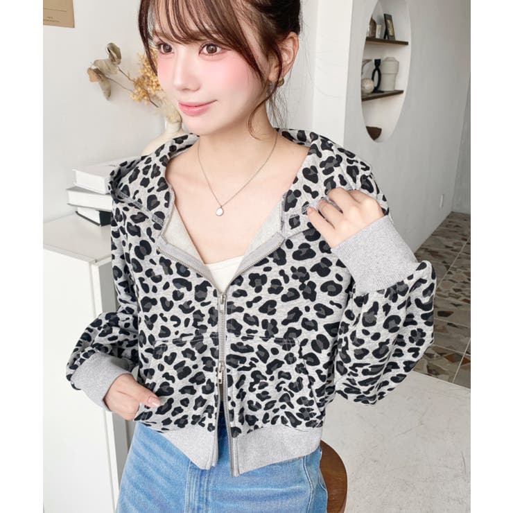 ダブルジップレオパードショートパーカー | moment+ | 詳細画像13 