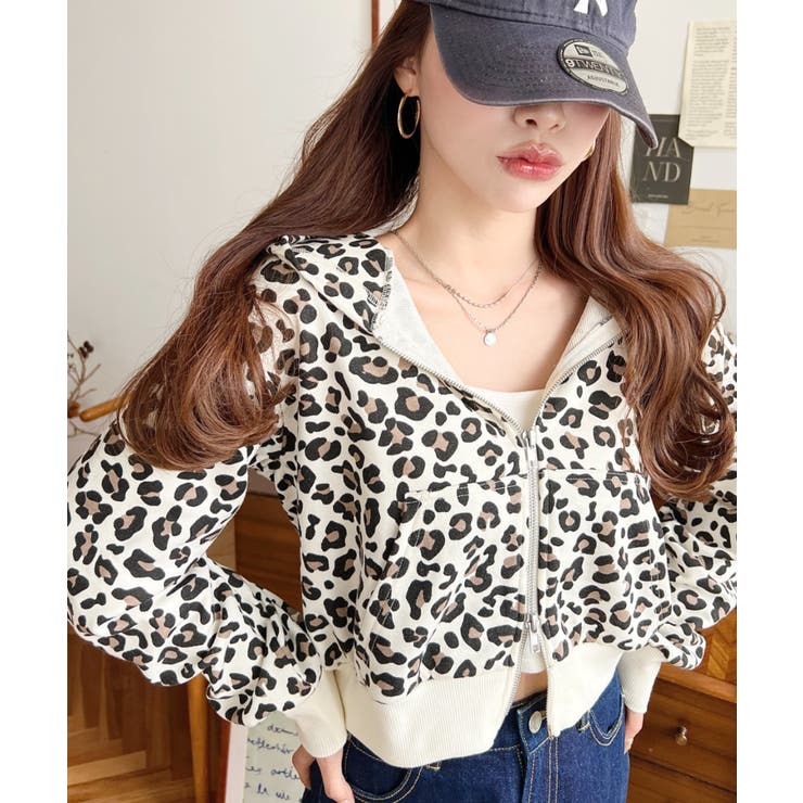 ダブルジップレオパードショートパーカー | moment+ | 詳細画像2 