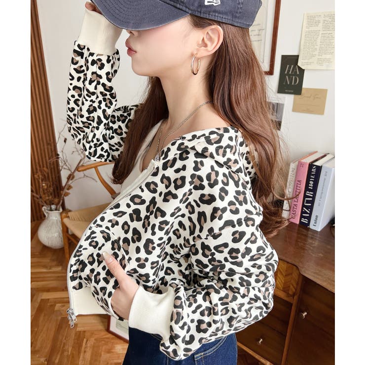 ダブルジップレオパードショートパーカー | moment+ | 詳細画像4 