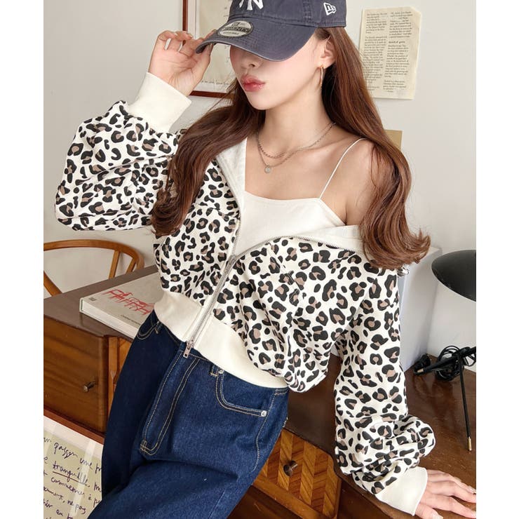 ダブルジップレオパードショートパーカー | moment+ | 詳細画像5 