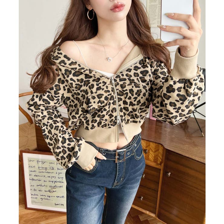 ダブルジップレオパードショートパーカー | moment+ | 詳細画像8 