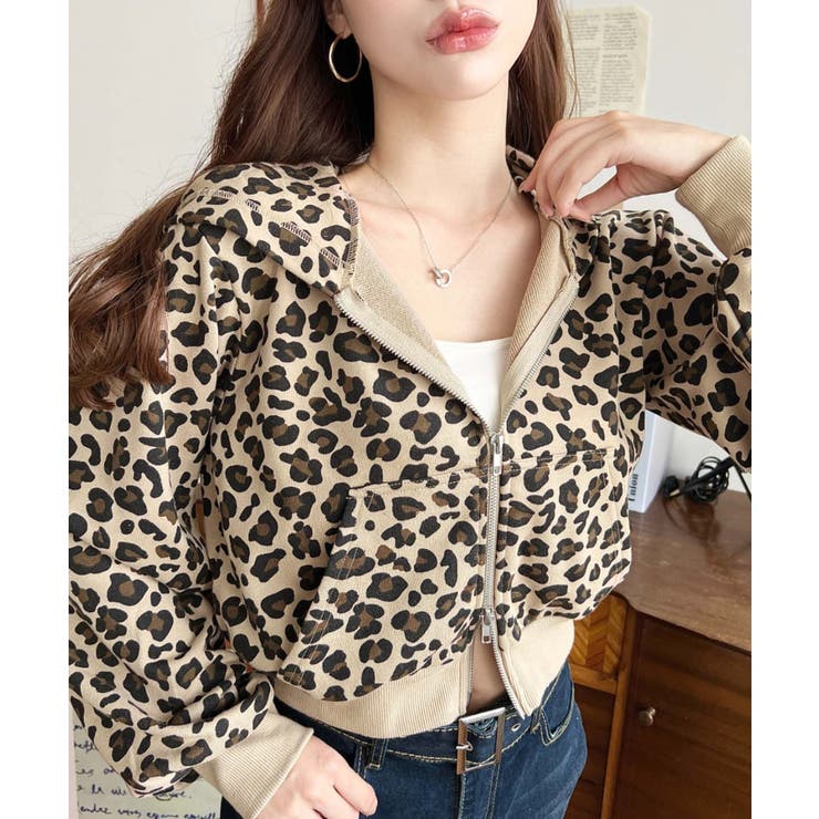 ダブルジップレオパードショートパーカー | moment+ | 詳細画像9 