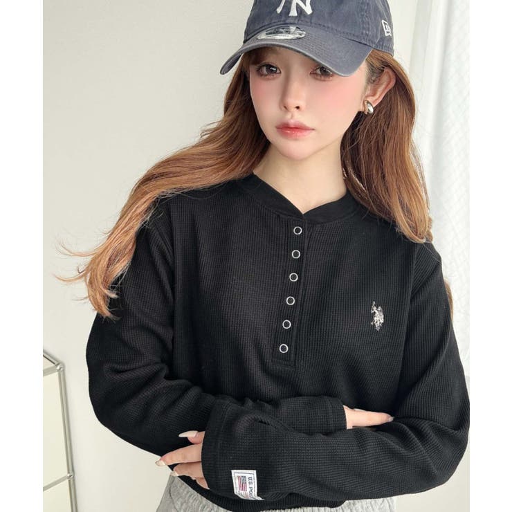 U.S.POLO ASSNワンポイント刺繍ワッフルヘンリーネックプルオーバー | moment+ | 詳細画像19 