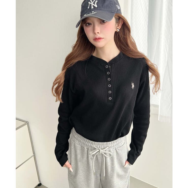 U.S.POLO ASSNワンポイント刺繍ワッフルヘンリーネックプルオーバー | moment+ | 詳細画像22 