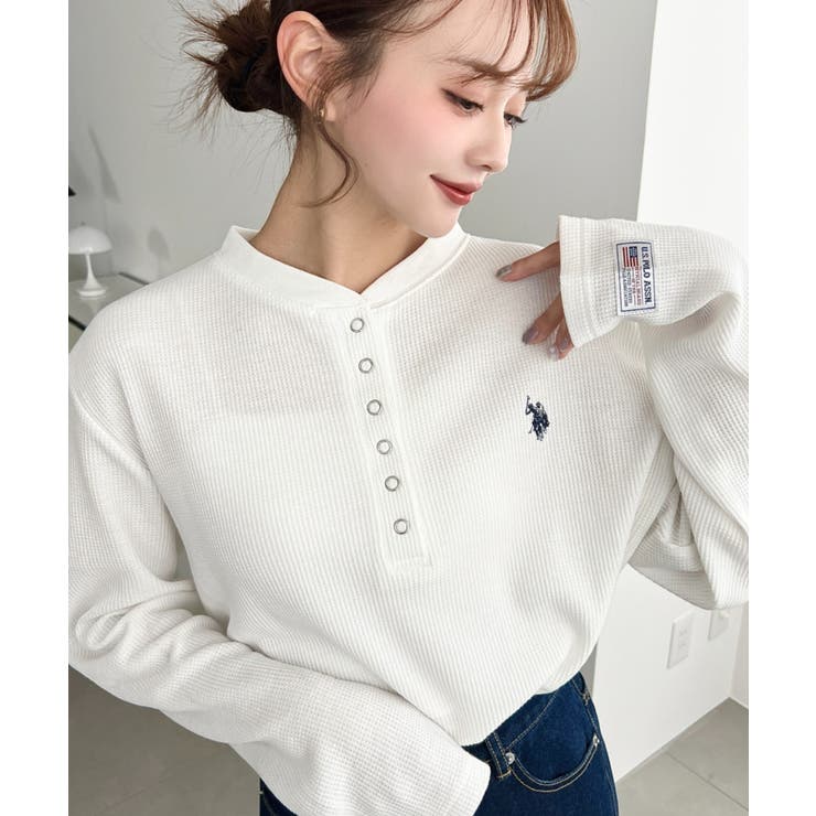 U.S.POLO ASSNワンポイント刺繍ワッフルヘンリーネックプルオーバー | moment+ | 詳細画像3 