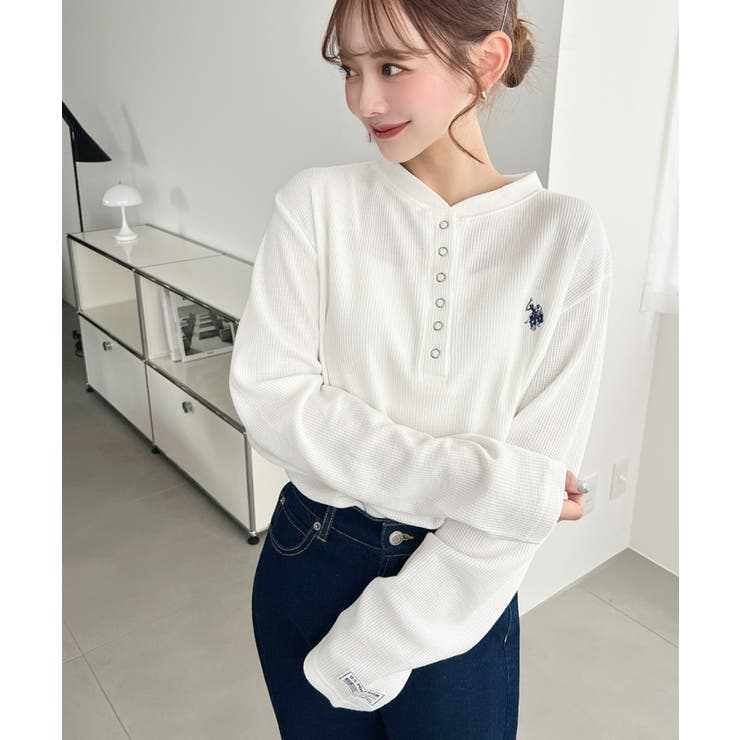 U.S.POLO ASSNワンポイント刺繍ワッフルヘンリーネックプルオーバー | moment+ | 詳細画像4 