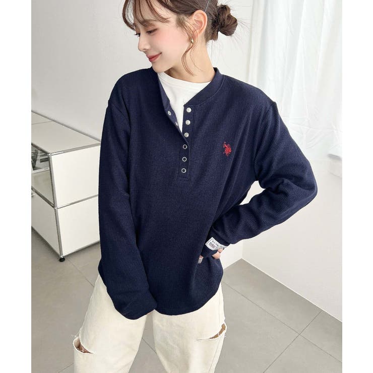 U.S.POLO ASSNワンポイント刺繍ワッフルヘンリーネックプルオーバー | moment+ | 詳細画像49 