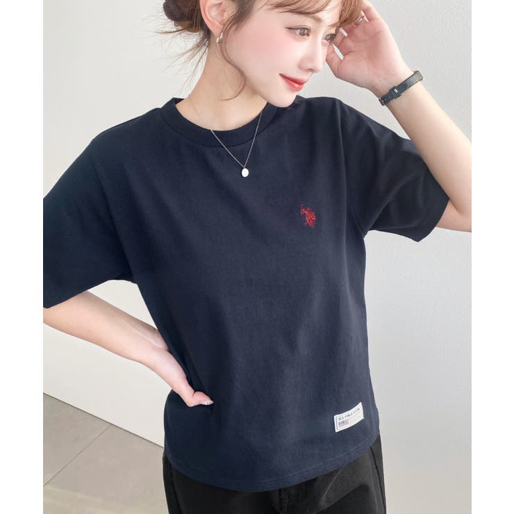 ネイビー | U.S.POLO ASSN.ワンポイント刺繍半袖Tシャツ | moment+