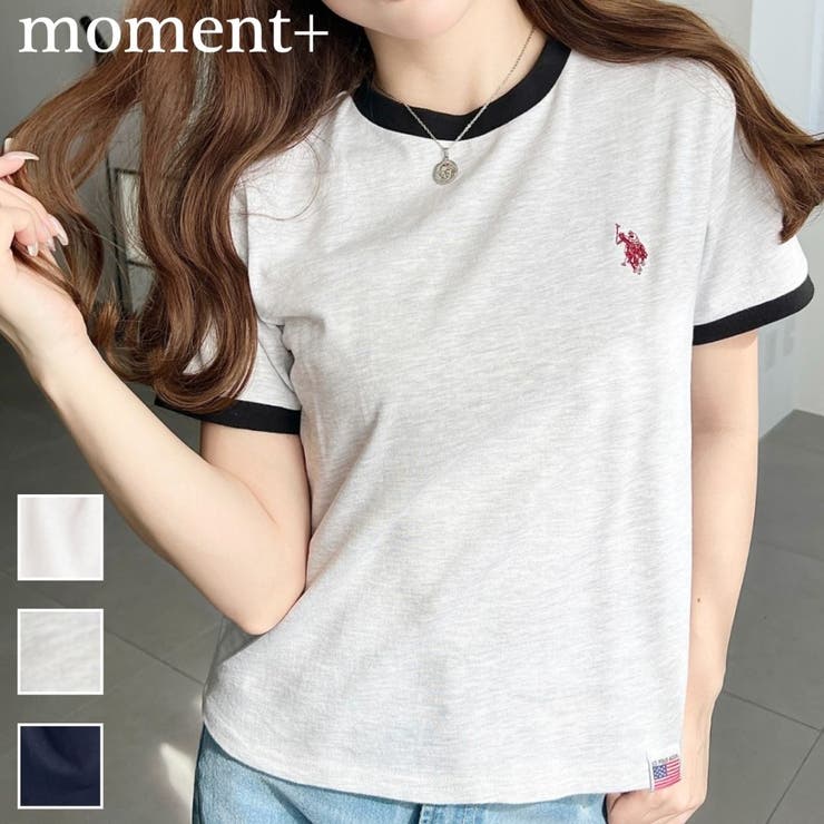 U.S.POLO ASSN.ワンポイント刺繍リンガー半袖Tシャツ | moment+ | 詳細画像1 