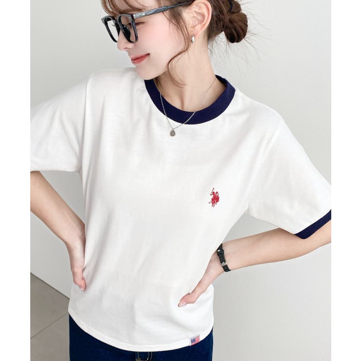 オフホワイト | U.S.POLO ASSN.ワンポイント刺繍リンガー半袖Tシャツ | moment+
