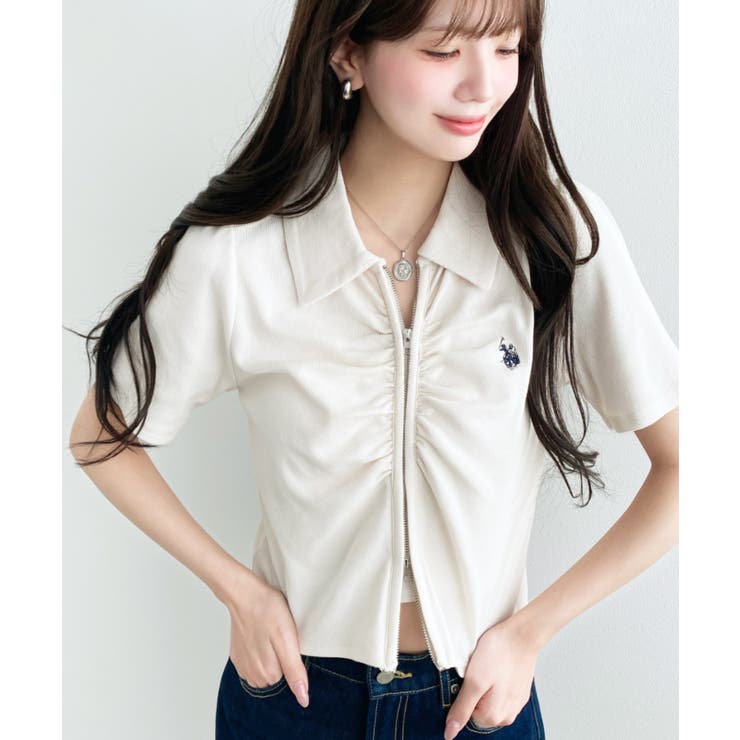 U.S.POLO ASSN.ワンポイント刺繍Wジップギャザーえり付きカーデ | moment+ | 詳細画像14 