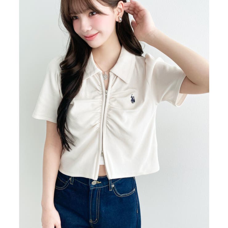 U.S.POLO ASSN.ワンポイント刺繍Wジップギャザーえり付きカーデ | moment+ | 詳細画像15 