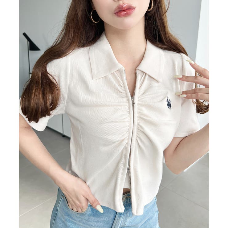 U.S.POLO ASSN.ワンポイント刺繍Wジップギャザーえり付きカーデ | moment+ | 詳細画像2 