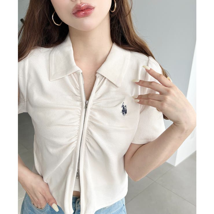 U.S.POLO ASSN.ワンポイント刺繍Wジップギャザーえり付きカーデ | moment+ | 詳細画像3 