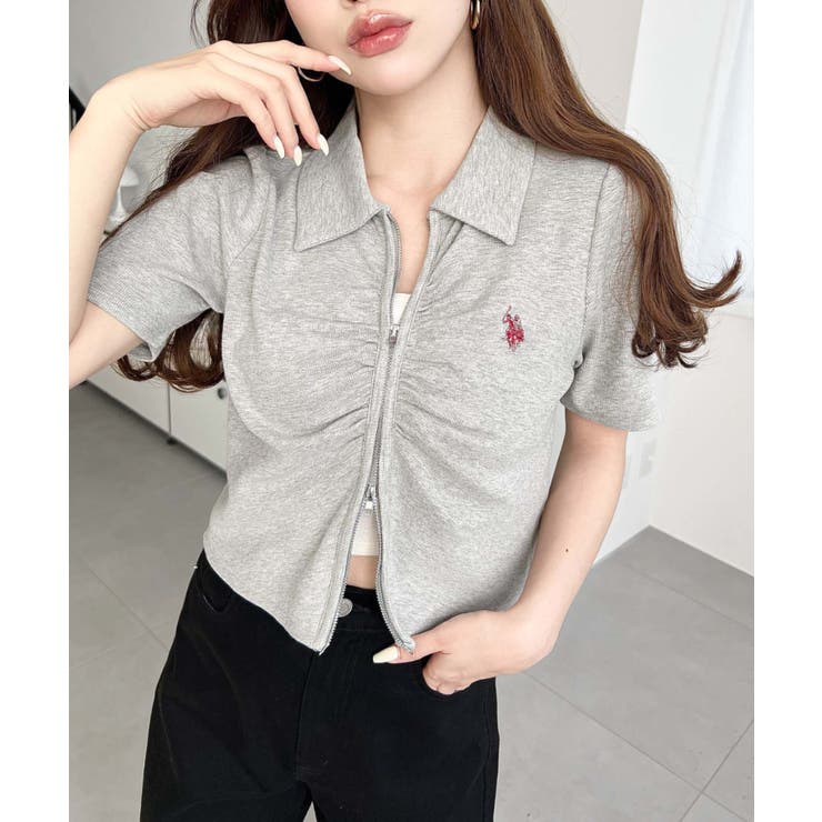 U.S.POLO ASSN.ワンポイント刺繍Wジップギャザーえり付きカーデ | moment+ | 詳細画像30 
