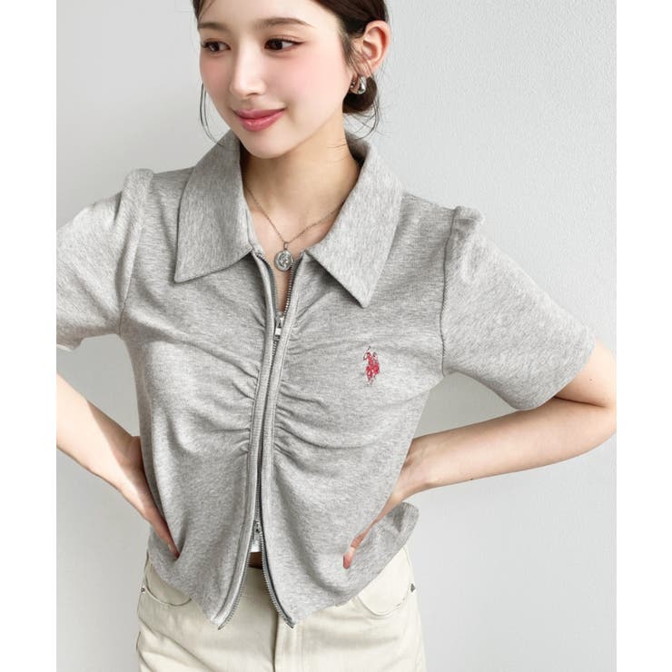 U.S.POLO ASSN.ワンポイント刺繍Wジップギャザーえり付きカーデ | moment+ | 詳細画像33 