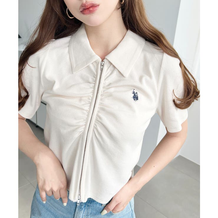 U.S.POLO ASSN.ワンポイント刺繍Wジップギャザーえり付きカーデ | moment+ | 詳細画像5 