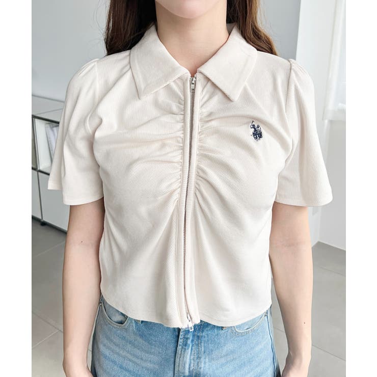 U.S.POLO ASSN.ワンポイント刺繍Wジップギャザーえり付きカーデ | moment+ | 詳細画像7 
