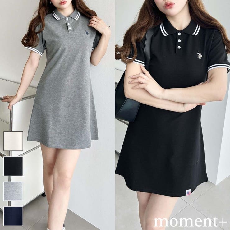U.S.POLO ASSN.ワンポイント刺繍配色ライン半袖リブポロシャツワンピ | moment+ | 詳細画像1 