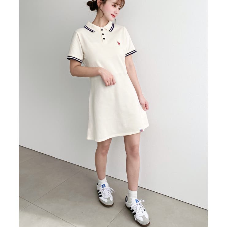 U.S.POLO ASSN.ワンポイント刺繍配色ライン半袖リブポロシャツワンピ | moment+ | 詳細画像10 