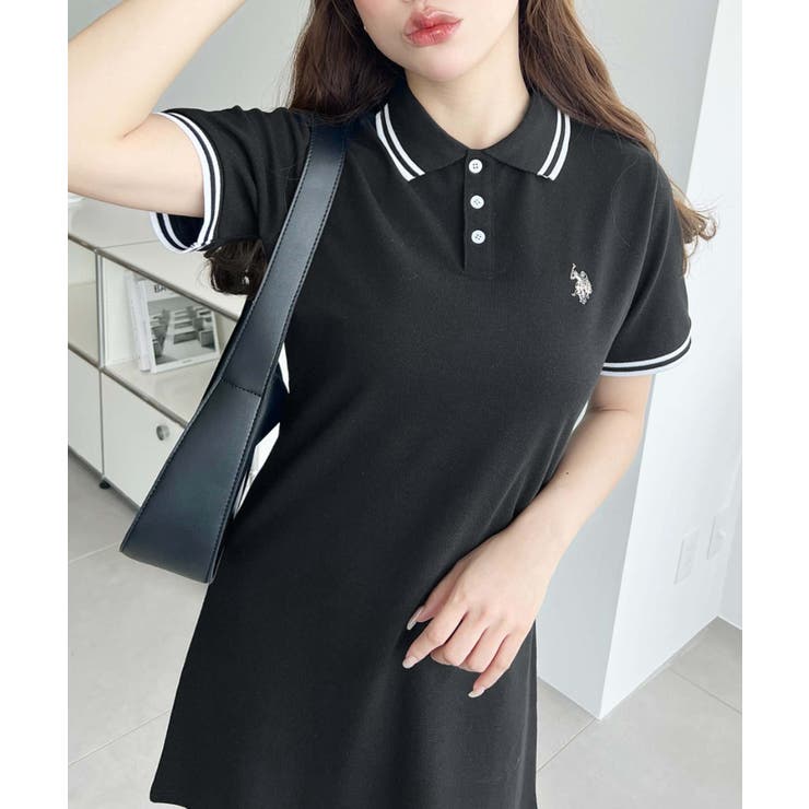 U.S.POLO ASSN.ワンポイント刺繍配色ライン半袖リブポロシャツワンピ | moment+ | 詳細画像7 