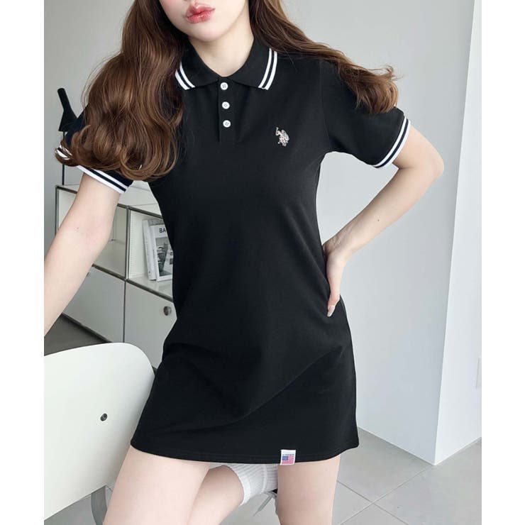 U.S.POLO ASSN.ワンポイント刺繍配色ライン半袖リブポロシャツワンピ | moment+ | 詳細画像8 