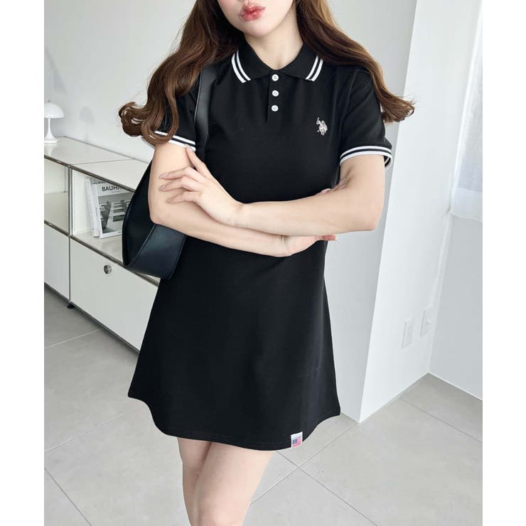 U.S.POLO ASSN.ワンポイント刺繍配色ライン半袖リブポロシャツワンピ | moment+ | 詳細画像9 