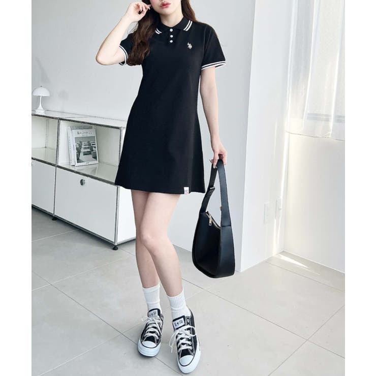 U.S.POLO ASSN.ワンポイント刺繍配色ライン半袖リブポロシャツワンピ | moment+ | 詳細画像10 