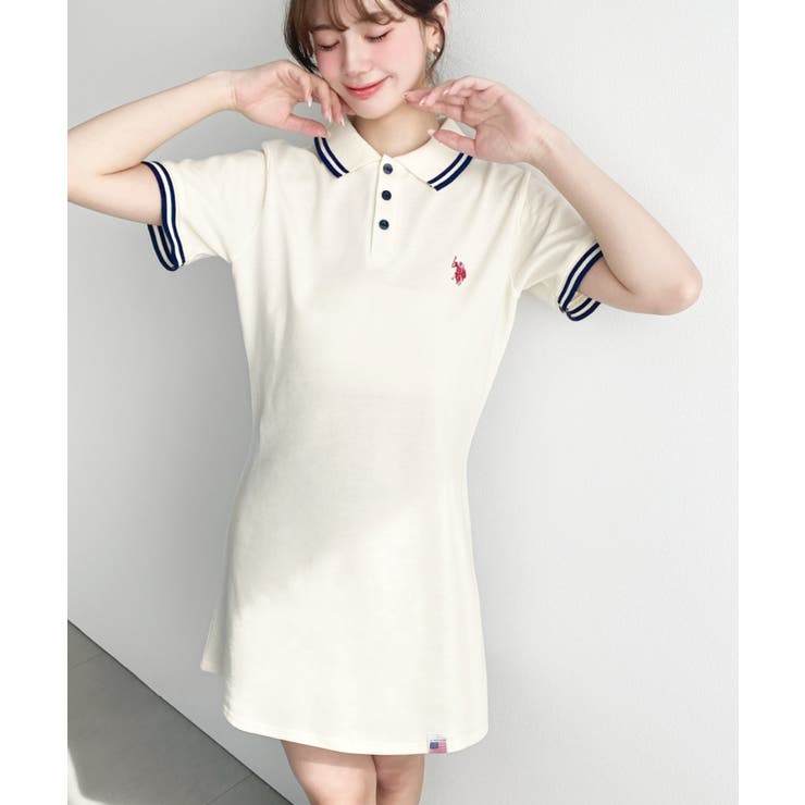 U.S.POLO ASSN.ワンポイント刺繍配色ライン半袖リブポロシャツワンピ | moment+ | 詳細画像2 