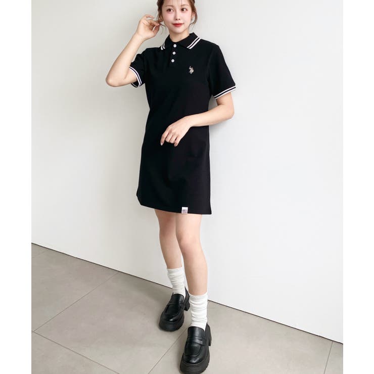 U.S.POLO ASSN.ワンポイント刺繍配色ライン半袖リブポロシャツワンピ | moment+ | 詳細画像22 