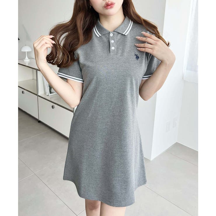 U.S.POLO ASSN.ワンポイント刺繍配色ライン半袖リブポロシャツワンピ | moment+ | 詳細画像13 